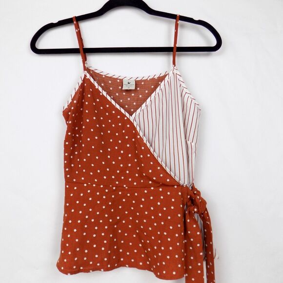 Paper Crane Babydoll Top Small Spaghetti Strap Patchwork Rust (BUNDLE PRICE $6) - Picture 1 of 5